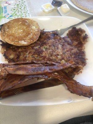 Grilled English muffin, bacon and YUMMY corned beef hash