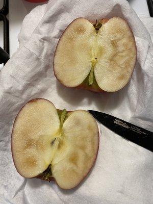 The 2 Freshly cut apples purchased that same day from GE. They were rotten inside.