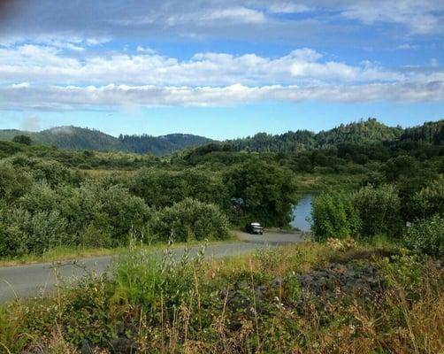 On top of the levee, over looking the Klamath River