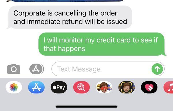 Text saying I would receive a refund