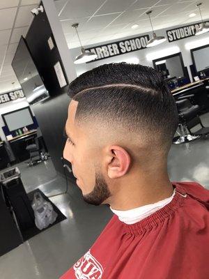 Medium Bald Fade Combover with Beard Line up