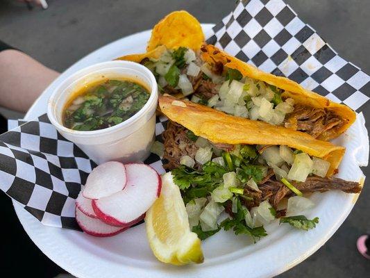 $13 Combo #3 Birria tacos w consommé-Good stuff!