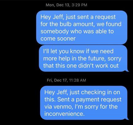 Text exchange with Jeff Brausewetter