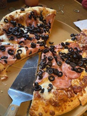 Large Cheese with Canadian Bacon and Olives