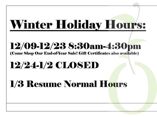 Holiday hours 2023