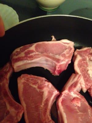 Pork chops! Small but one inch thick.