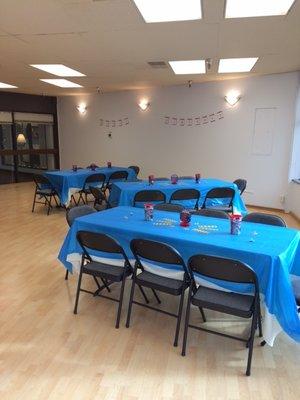 Studio all set up for a little boy's Spider-man Birthday Party planned by Events by Lisa Marie