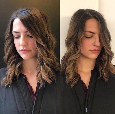 Balayage on brunette hair.