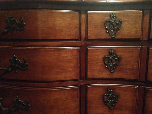 Front of French Provincial chest of drawers after being repaired.