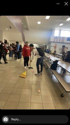 Students helping us cleaning