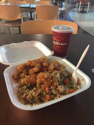 5.99 special.  Sesame chicken over rice with a drink