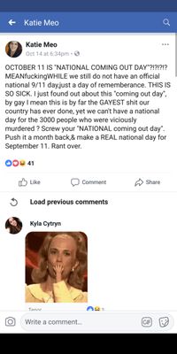 Katie Meo is the owner of this business. Here is some of her homophobic rhetoric, posted to her Facebook account.