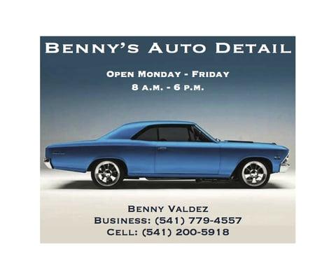 Make your car look new again! Professional interior, exterior, or complete auto detail. Visit Benny's - you'll be glad you did!