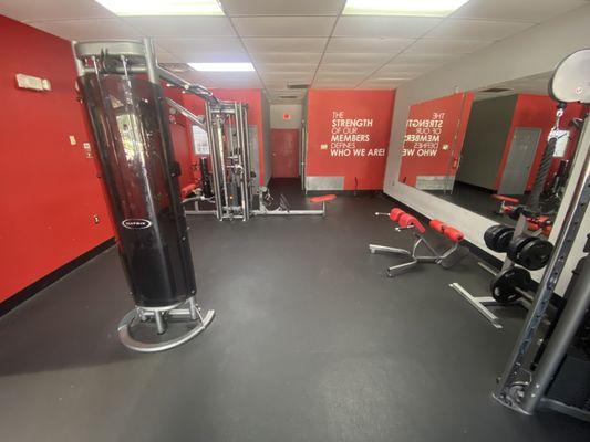 Multiple cables machines and landmine/deadlift area