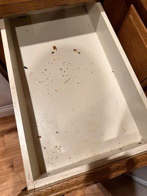 Drawers not even wiped out of crumbs.