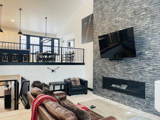 Open floorpan, and lofted kitchen of a home we designed and remodeled in Beaver Creek, CO.