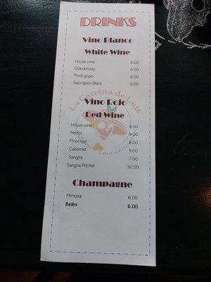 Drink menu