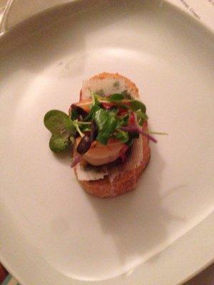 Speck wrapped shrimp on truffle toast