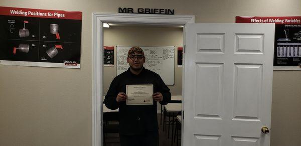 This is another one of our recent certified graduates at Griffin's Industrial Welding School