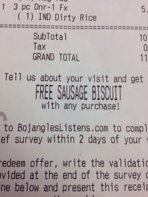 Get a free sausage biscuit for reviewing this place?!  That's the life my friend!