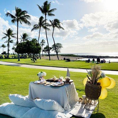 Beach view picnic set up