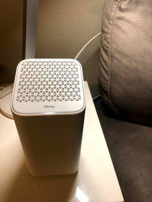 The modem/router is pretty sleek looking! This little light is on all the time to indicate a working connection