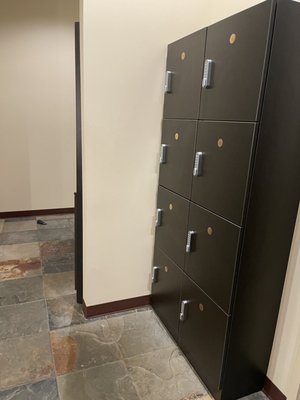 Secure lockers and you set the combination on the lock.