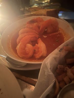 Shrimp in tomato broth.