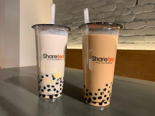 (27) Taro Pearl Milk Tea with pudding  (25) Okinawa Pearl Milk Tea