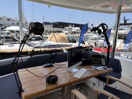 Broadcasting EVERYTHING BOATS podcast live from the Newport Beach International Boat Show 2023