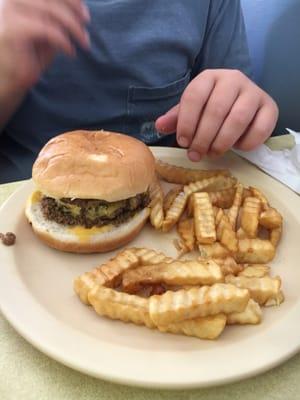 Chili cheeseburger and fries