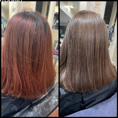 Red to a beautiful brunette