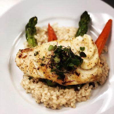 Chilean Sea Bass on Mushroom Risotto