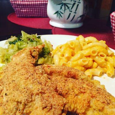 Fried fish, Mac n cheese and salad cooked right in home by a Key Life representative