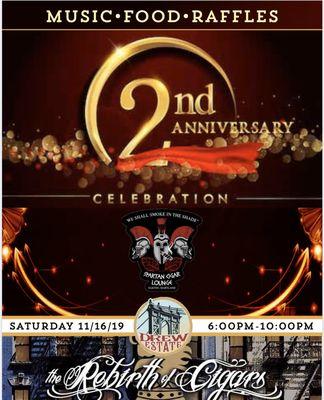 Join us Sat 11/16/19 6-10 pm for our 2nd Anniversary Celebration!