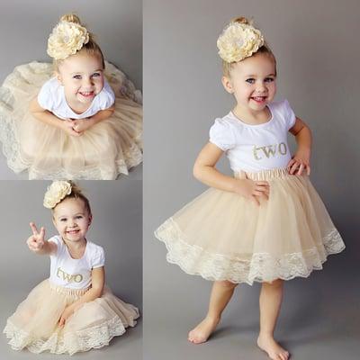 Girls Birthday Outfits - Gold and White  Adalyns Boutique