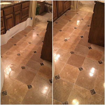 Travertine floor polishing.