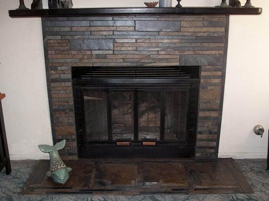 Tom Dietz did a beautiful job on my fireplace. We replaced the generic tan tile that came with the place with slate. Gorgeous!