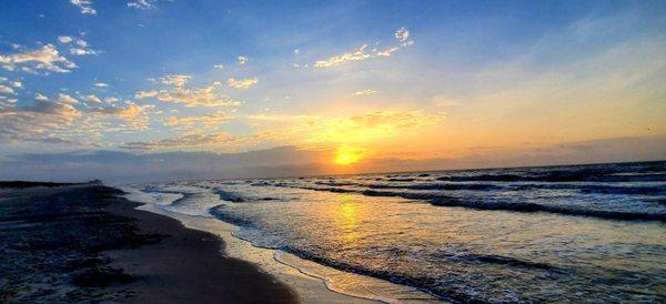 Sunrise on the beach in the park