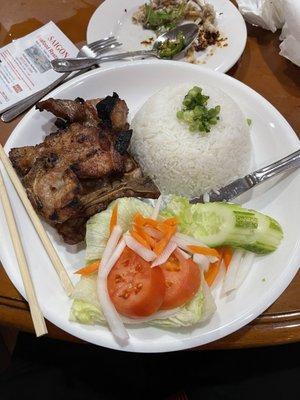 Salted Pork Chop with White Rice Plate