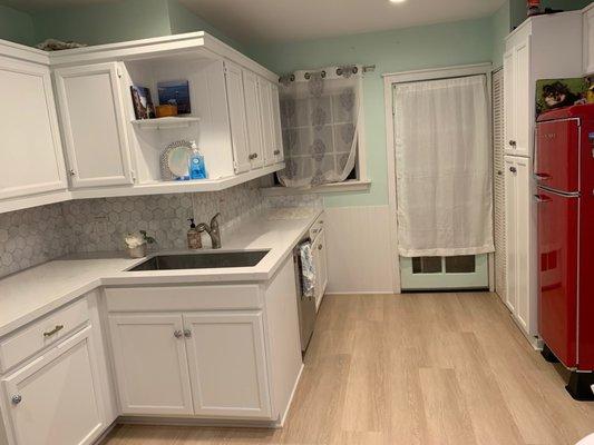 After new flooring, counters, backsplash