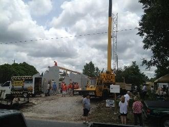 Crane was needed to add trusses to a house.