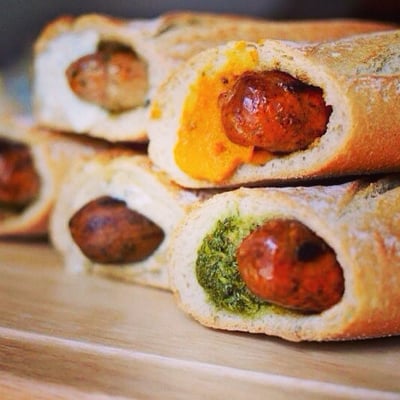 Sausage stuffed baguettes from Baguettaboutit !