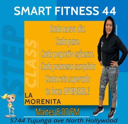 Step Class con Adriana Martes, Jueves y Viernes 8:30 am
Sábado y Domingo 8:00 am 
Martes y Jueves 8:00 PM