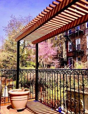 Our Ipe hardwood pergola connected to our parlor-level deck