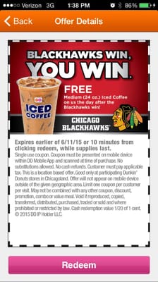 Download the app, enable location services and get a free coffee the day after the Hawks win