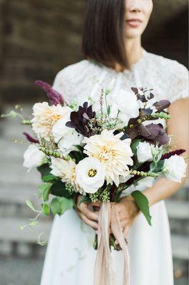 Beautiful Bridal Bouquet using dahlias. Photography: Bashful Captures