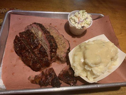 Smoked Meatloaf with Mashed Potatoes and Gravy and Coleslaw