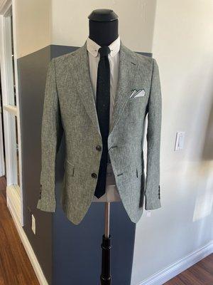 Green linen suit