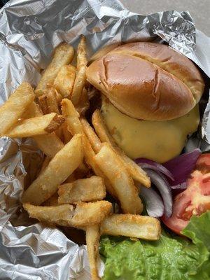 Cheeseburger with all the fixings and fries!!!